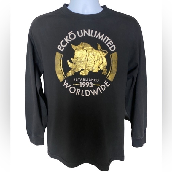 ECKO UNLTD. Rhino Black & Gold Long Sleeve Tee Shirt Men M Medium - Picture 1 of 5